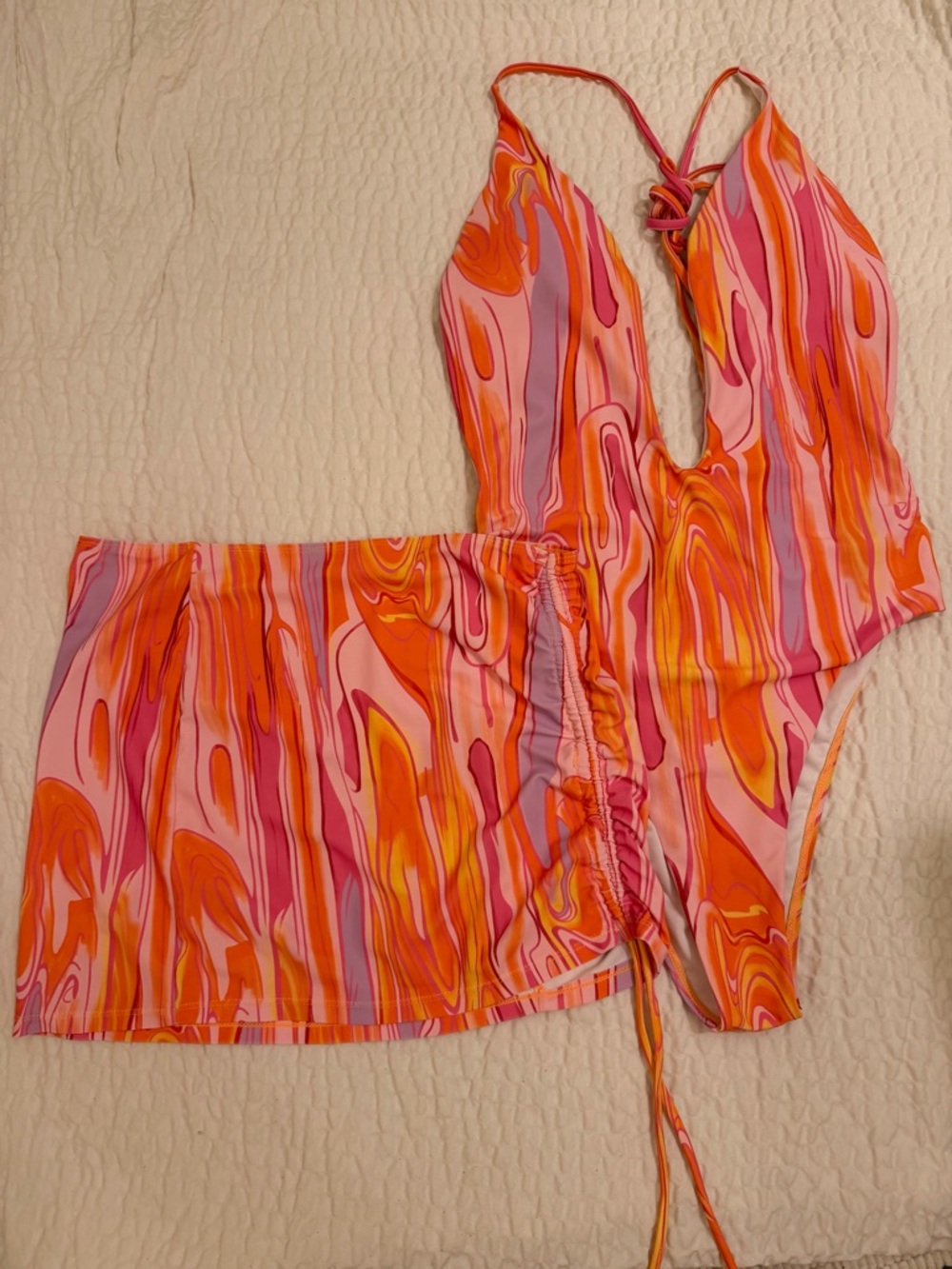 Women’s Swimsuit Set in Pink & Orange Swirl